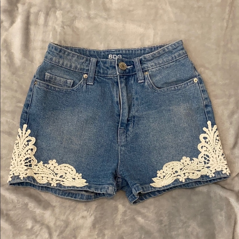 BDG hush waisted denim shorts w crochet